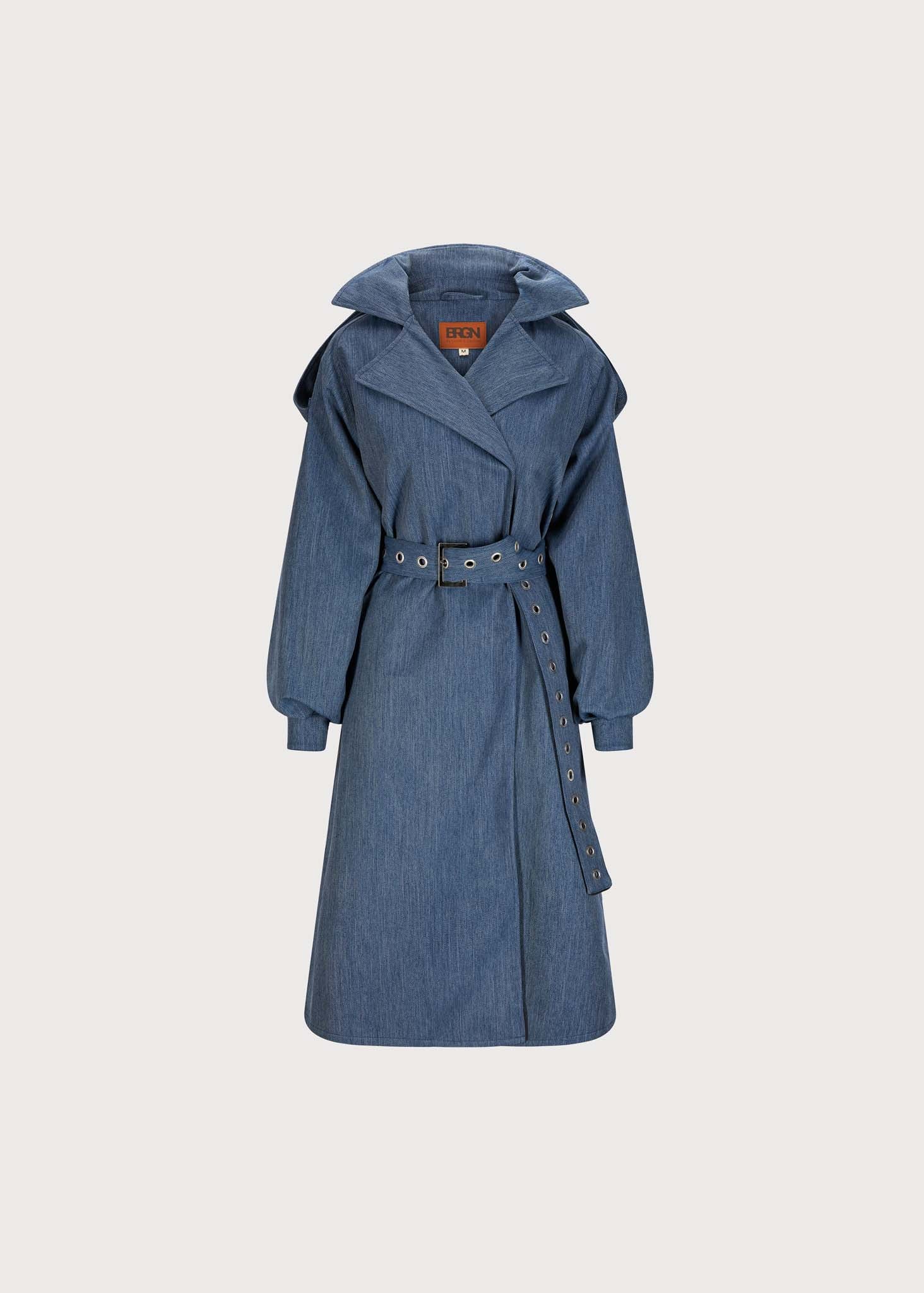 BRGN Duskregn Maxi Trench Coat Coats 735 Denim Blue