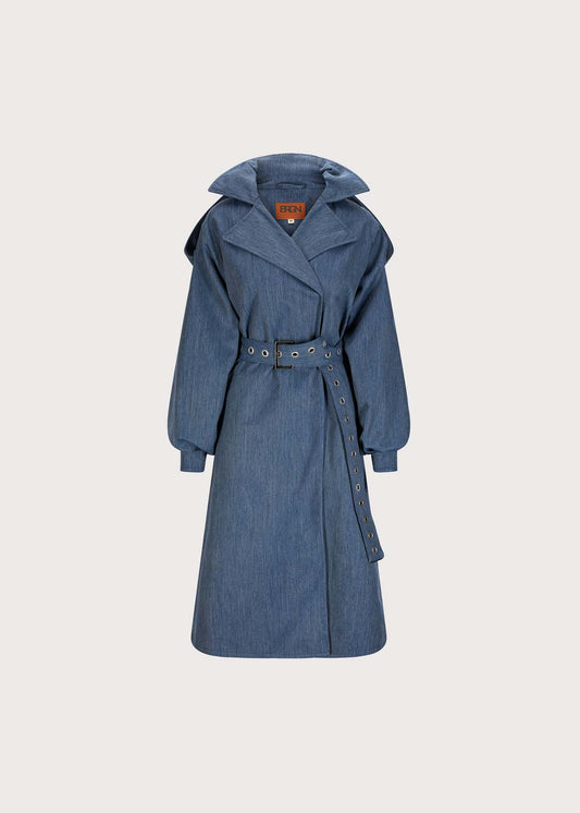 BRGN Duskregn Maxi Trench Coat Coats 735 Denim Blue
