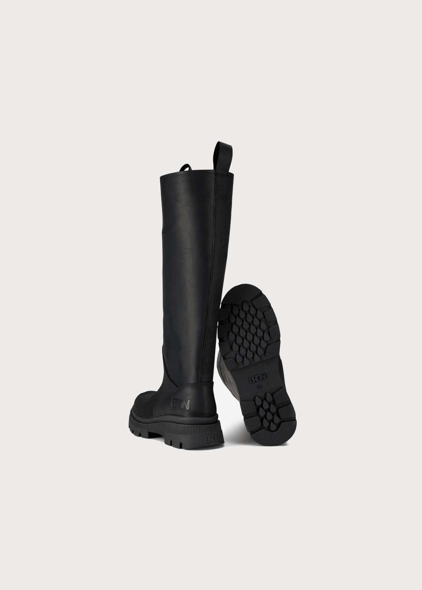 BRGN High Leather Boots Shoes 095 New Black