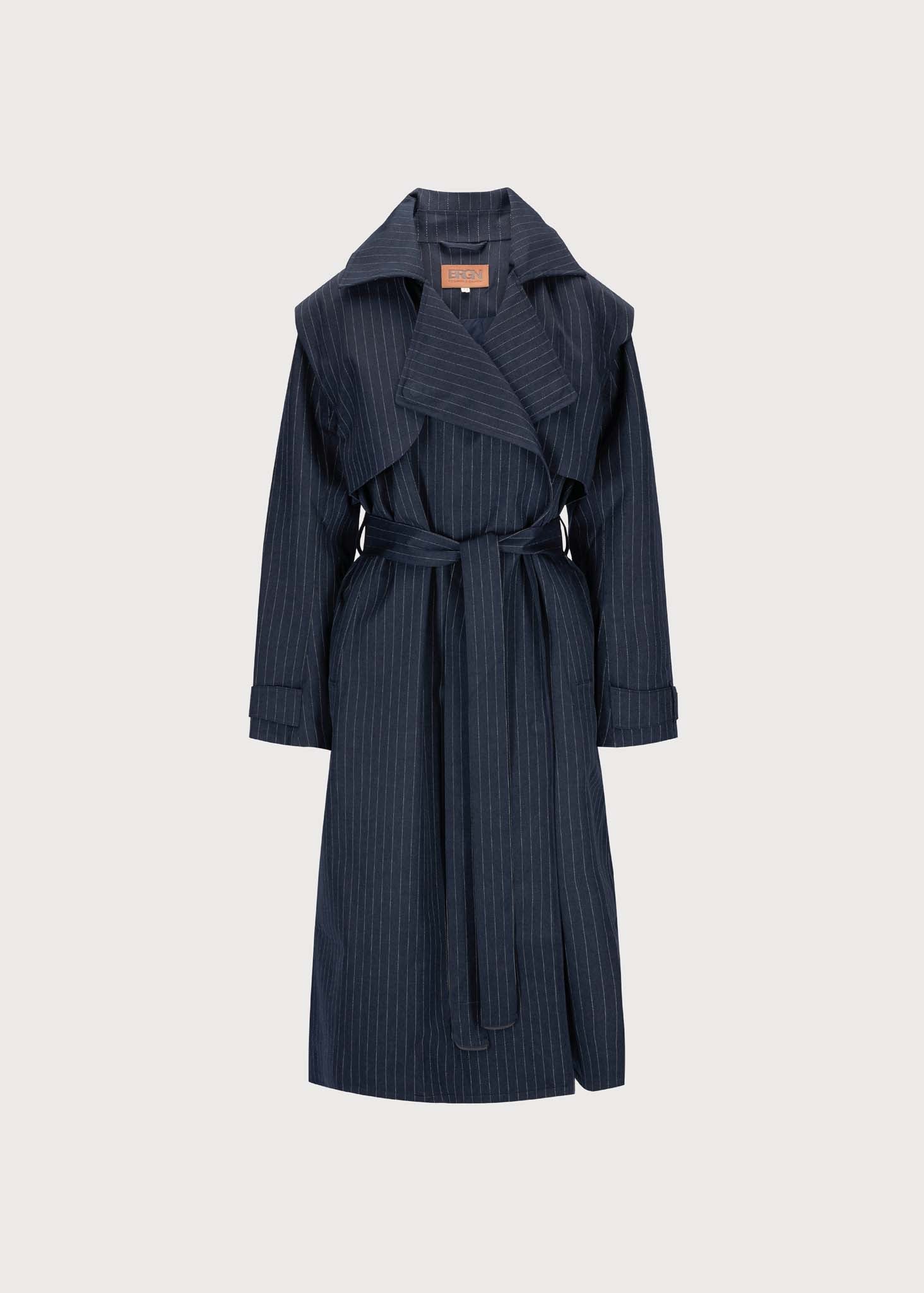 BRGN Regndråpe Trench Coat Coats 790 Navy Pinstripe
