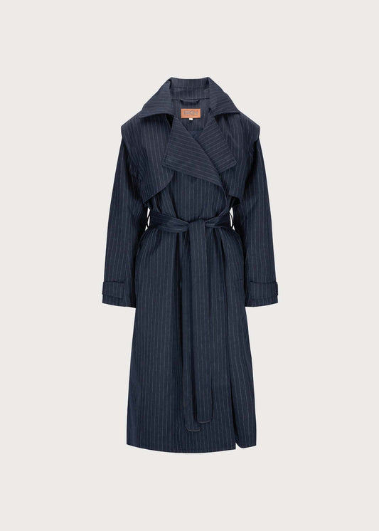 BRGN Regndråpe Trench Coat Coats 790 Navy Pinstripe