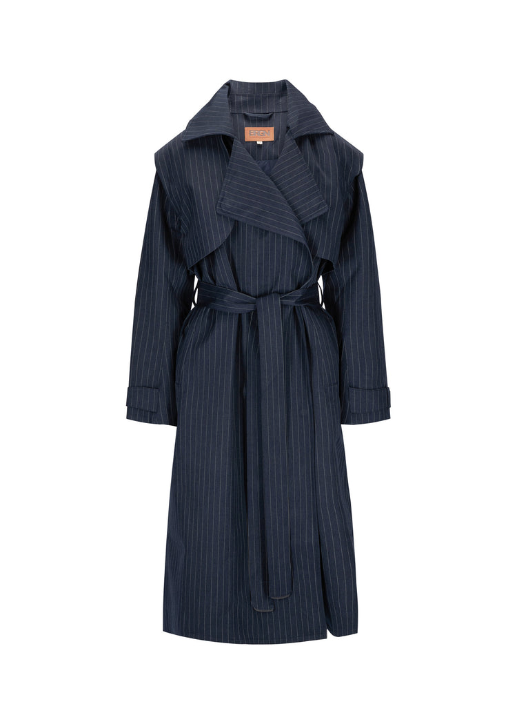 BRGN Regndråpe Trench Coat Coats 790 Navy Pinstripe